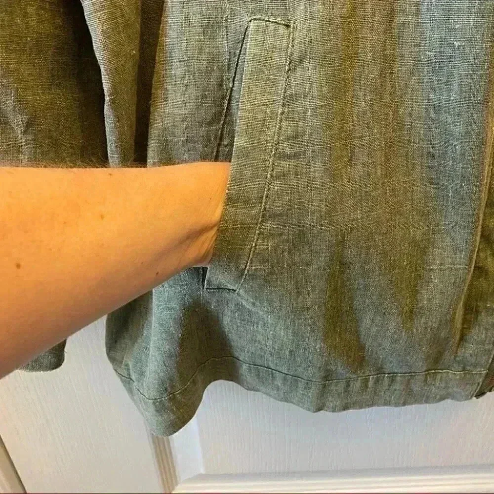 Avon Linen Jacket Cropped Lightweight Spring Fall Hood Olive Green Large - Picture 8 of 16